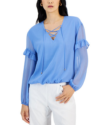 Женская блузка на шнуровке с оборками на рукавах, созданная для Macy's I.N.C. International Concepts