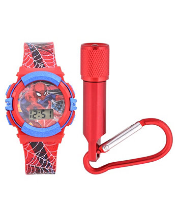 Kids Marvel Spiderman Red Silicone Strap Watch and Flashlight 39mm Set ACCUTIME