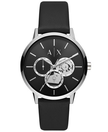 Мужские многофункциональные часы с черным кожаным ремешком, 42 мм Armani
