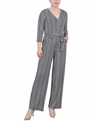 Petite 3/4 Sleeve Belted Jumpsuit NY Collection