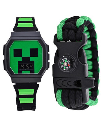 Дети унисекс Minecraft Creeper зеленые и черные силиконовые часы 36 мм набор ACCUTIME