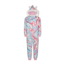 Sleep On It Girls Tie Dye Swirl Zip-Up Hooded Sleeper Pajama with Built Up 3D Character Hood Sleep On It