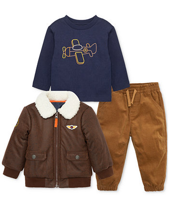 Куртка-авиатор для маленьких мальчиков, футболка с рисунком и брюки, комплект из 3 предметов Little Me