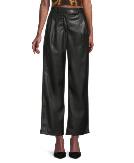 Brynn High Rise Vegan Leather Pleated Pants RD Style