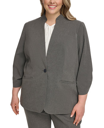 Plus Size Pinstriped One-Button Jacket, Created for Macy's Calvin Klein