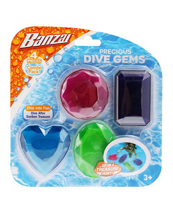 Набор из 4 предметов для погружения в бассейн с водой - Precious Dive Gems Banzai