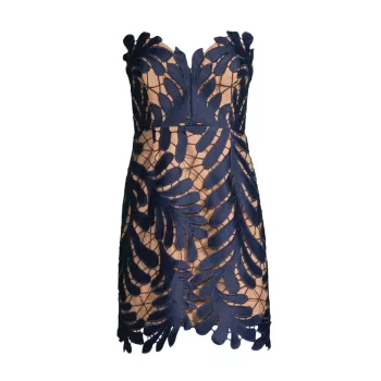 Lace Leaf Strapless Minidress MILLY