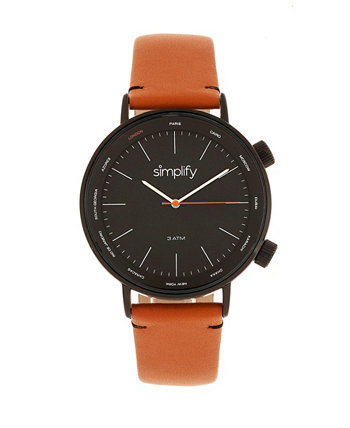 Кварцевые часы 3300 с черным циферблатом, из натуральной оранжевой кожи, 43 мм Simplify