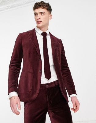 Бордовый приталенный бархатный пиджак Selected Homme Selected