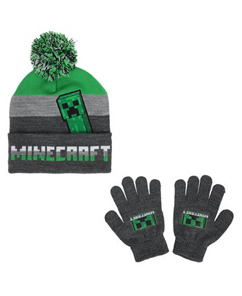 Big Boys Rib Knit Hat and Gloves Set, 2 Piece Minecraft