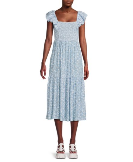 Платье миди из хлопка Pima с цветочным принтом Gwen Nation LTD