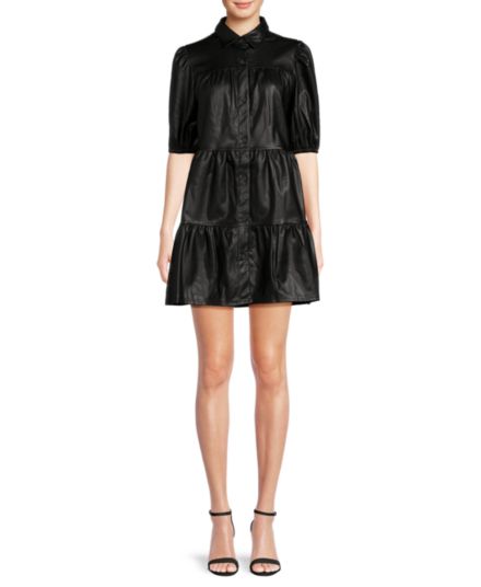 Delaney Solid Faux Leather Mini Shirtdress RD Style