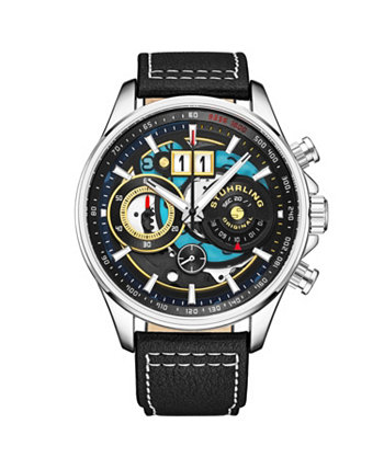 Мужские часы Aviator Black Leather, черный циферблат, круглые часы 45 мм Stuhrling