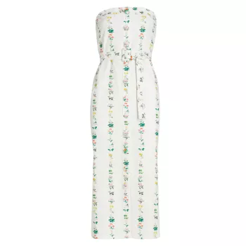 Floral Strapless Belted Midi-Dress Adam Lippes