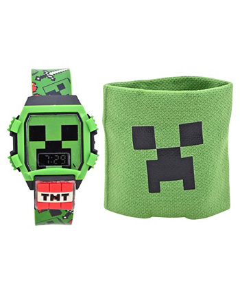 Набор детских унисекс силиконовых часов Minecraft Creeper зеленого и черного цвета, 36 мм ACCUTIME
