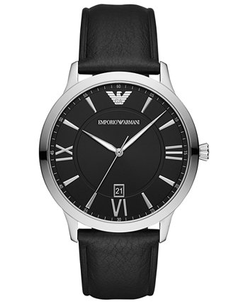 Мужские часы с черным кожаным ремешком 44 мм Emporio Armani
