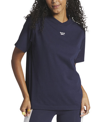 Женская хлопковая футболка свободного кроя с круглым вырезом и логотипом Reebok