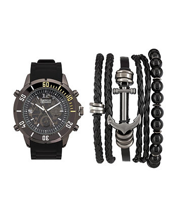 Мужские черно-серые аналоговые кварцевые часы и складной подарочный набор American Exchange