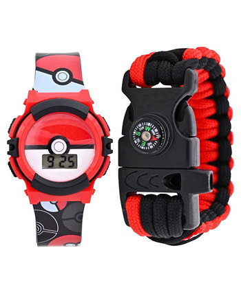 Детские часы унисекс Pokemon Poke Ball с черным силиконовым ремешком, набор 38 мм ACCUTIME