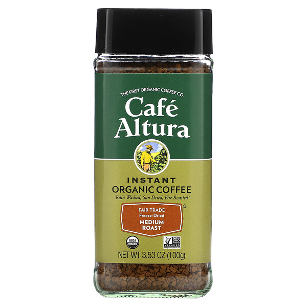 Растворимый органический кофе, средней обжарки, сублимированный, 3,53 унции (100 г) Cafe Altura