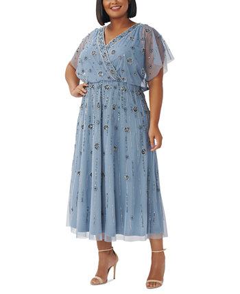 Платье миди с вышивкой бисером больших размеров Adrianna Papell