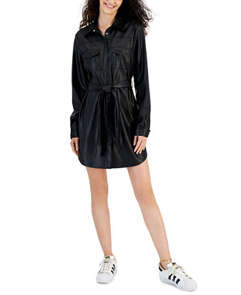 Juniors' Faux-Leather Belted Shirtdress Kit & Sky