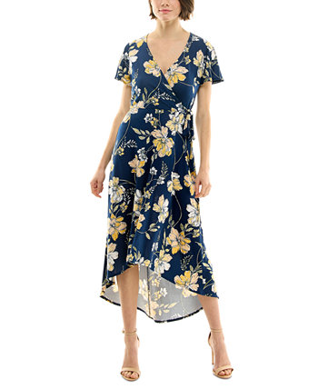 Juniors' Floral-Print High-Low-Hem Wrap Dress BCX