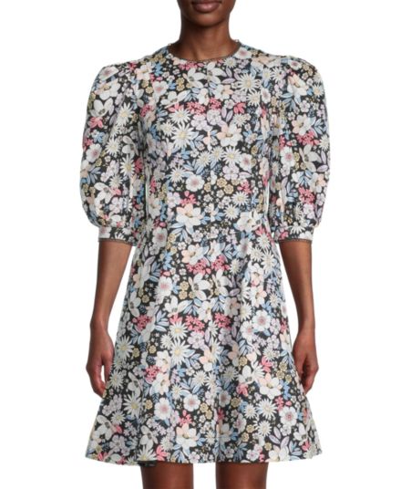 Мини-платье из хлопка с цветочным принтом RACHEL PARCELL