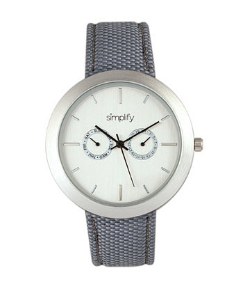 Кварцевые часы с белым циферблатом 6100, серый полиуретановый ремешок с покрытием из холста, 43 мм Simplify