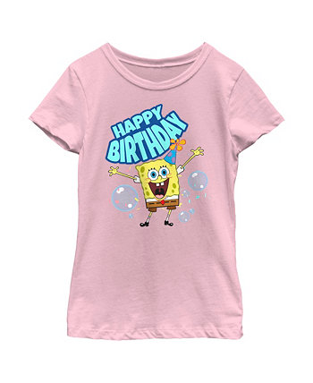 Girl's SpongeBob SquarePants Happy Birthday Bubbles Child T-Shirt Nickelodeon