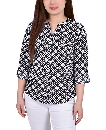 Женская блузка с воротником-стойкой на рукавах 3/4 с закручивающимися лапками NY Collection