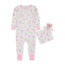 Sleep On It Infant Girls Floral Flamingo Zip-Front Coverall Pajama Sleep On It