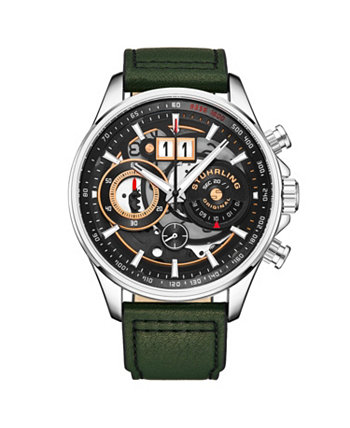 Мужские часы Aviator Green Leather, черный циферблат, круглые часы 45 мм Stuhrling