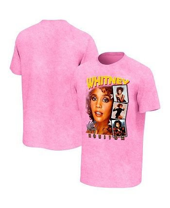 Men's Pink Whitney Houston Photo Collage Washed T-shirt Philcos
