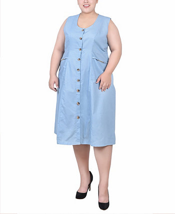 Плюс размер Платье без рукавов из шамбре с фурнитурой NY Collection