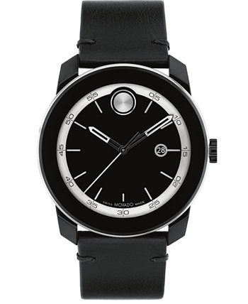 Men's Bold TR90 Swiss Quartz Black Leather Watch 42mm Movado