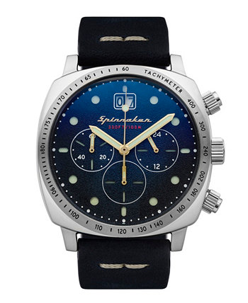 Мужские часы Hull Chrono с темно-синим ремешком из натуральной кожи, 42 мм Spinnaker