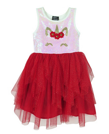 Платье с единорогом и пайетками для маленьких девочек, сетчатая юбка с оборками Pink & Violet