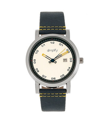 Кварц 5300 белый циферблат, часы из натуральной синей кожи 40 мм Simplify