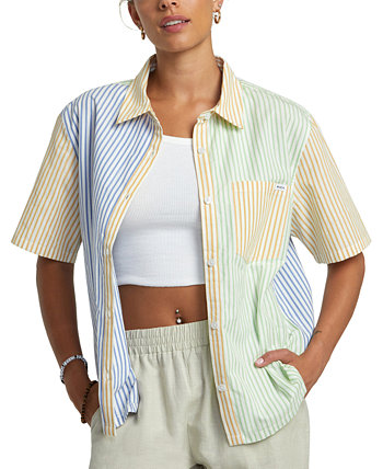 Juniors' Nauti Cotton Mixed-Stripe Button-Up Shirt RVCA