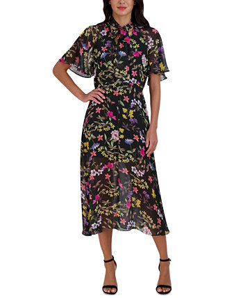 Женское платье миди с цветочным принтом и завязками на воротнике Julia Jordan