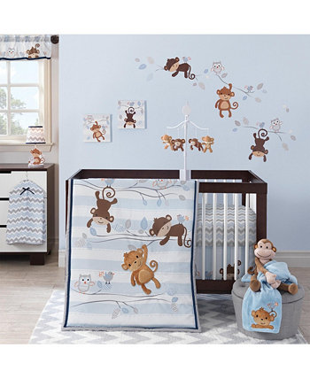 Комплект постельного белья для детской кроватки Mod Monkey, синий/серый/белый, состоящий из 3 предметов Bedtime Originals