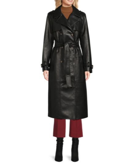 Faux Leather Double Breasted Trench Coat NOIZE