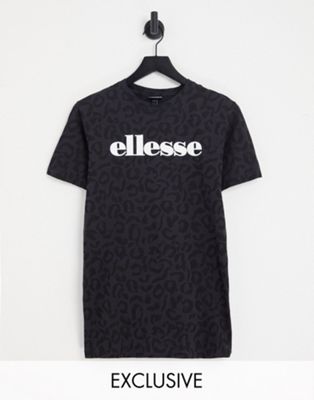 Черная футболка с леопардовым принтом и логотипом бойфренда ellesse Ellesse