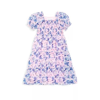 Little Girl's &amp; Girl's Smocked Printed Chiffon Dress Blush by Us Angels