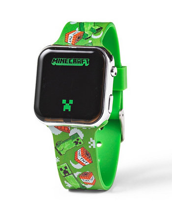 Детские часы со светодиодным зеленым силиконовым ремешком 32 мм Minecraft