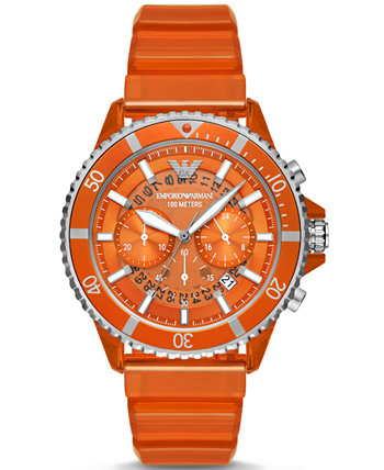 Мужские часы с хронографом с оранжевым полиуретановым ремешком 44 мм Emporio Armani