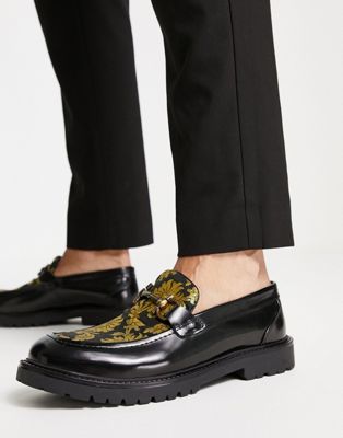 H by Hudson Exclusive Anakin loafers in black gold brocade H by Hudson