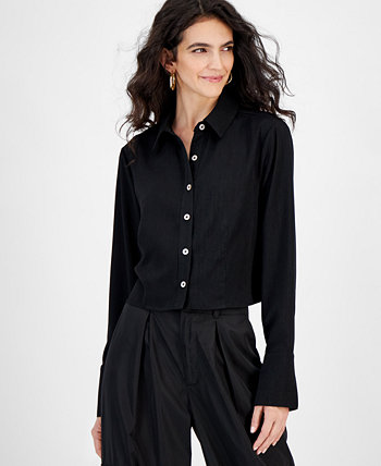 Женская укороченная блузка с длинными рукавами и пуговицами спереди, созданная для Macy's Bar III