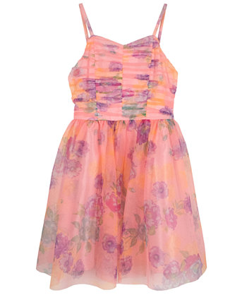 Сетчатое платье с гофрированным лифом и принтом без рукавов для больших девочек Pink & Violet